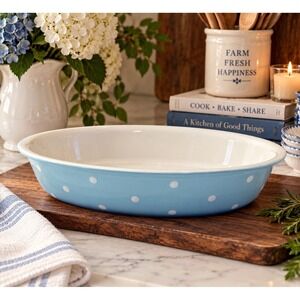 Spode Baking Days Blue Polka Dot Oval Baking Dish 12.5in Cook Serveware 2007-A7